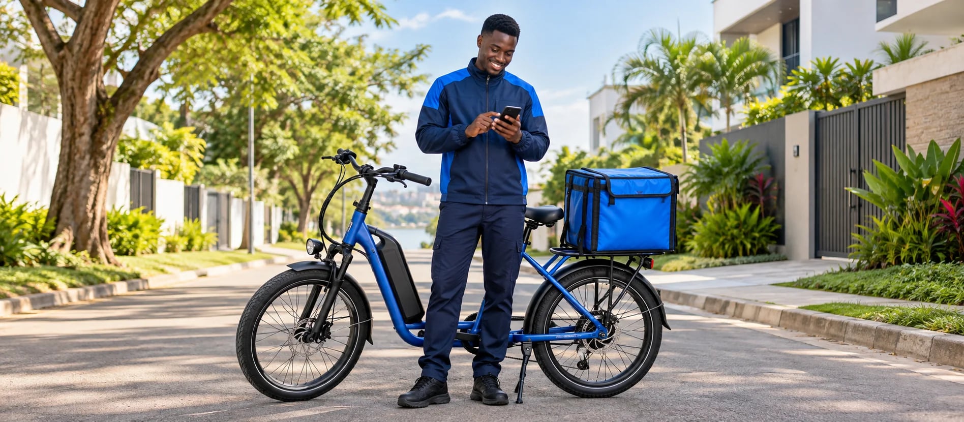 Djek Drive courier getting ready for a round on an e-bike